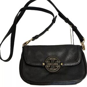 Tory Burch Amanda Crossbody Bag Black Leather Logo Gold Hardware Small